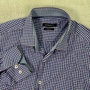 Bugatchi Shaped Fit Shirt Purple‎ Gingham Check L/S Button Up Mens Small Stretch